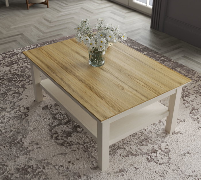 Hanah Home Mesa de café FRN-21024 en Crema, Roble y Gris Hanah Home Mesa de café FRN-21024 en Crema, Roble y Gris